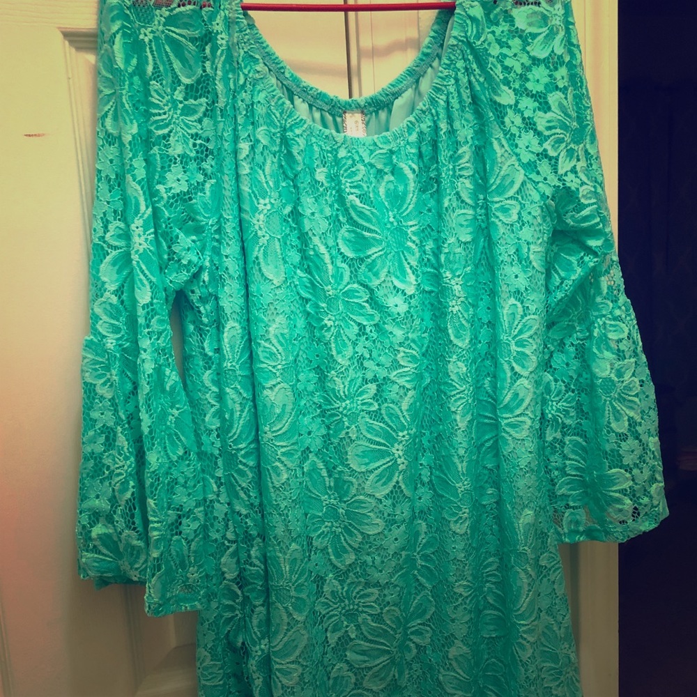 Teal off the shoulder dress